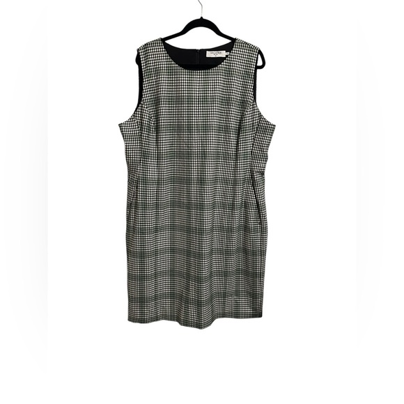MM Lafleur Black White Green Houndstooth Sheath Dress Gingham W Pockets Wool 20 - Picture 1 of 8